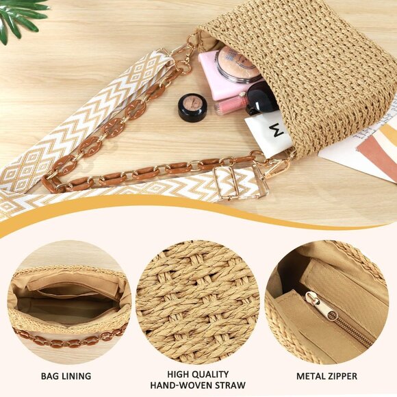Straw Handbags Purses Crossbody Pocketbook Bag Casual Woven Beach Bags Summer Ho - Picture 4 of 6